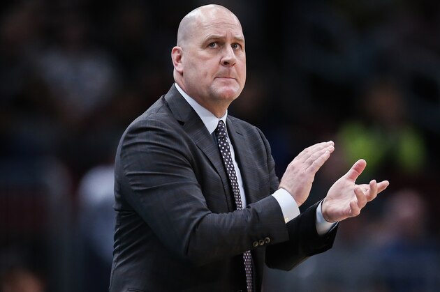 CHICAGO, ILLINOIS - MARCH 27:  Head coach Jim Boylen of the Chicago Bulls reacts in the second quarter against the Portland Trail Blazers at the United Center on March 27, 2019 in Chicago, Illinois. NOTE TO USER: User expressly acknowledges and agrees that, by downloading and or using this photograph, User is consenting to the terms and conditions of the Getty Images License Agreement. (Photo by Dylan Buell/Getty Images)