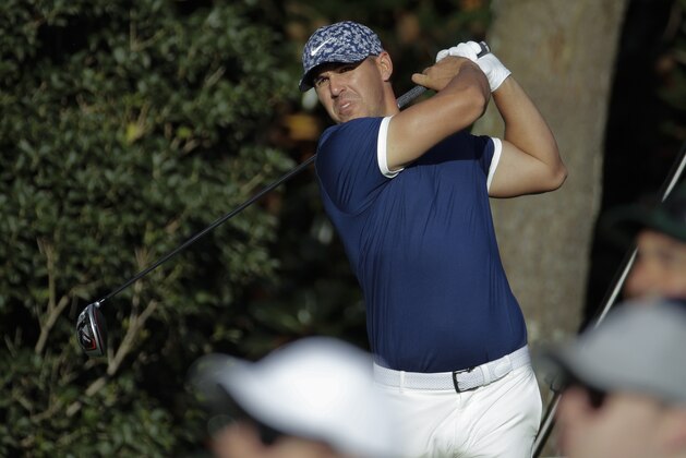 Brooks Koepka drives on the 15th hole during the first round for the Masters golf tournament Thursday, April 11, 2019, in Augusta, Ga. (AP Photo/Charlie Riedel)