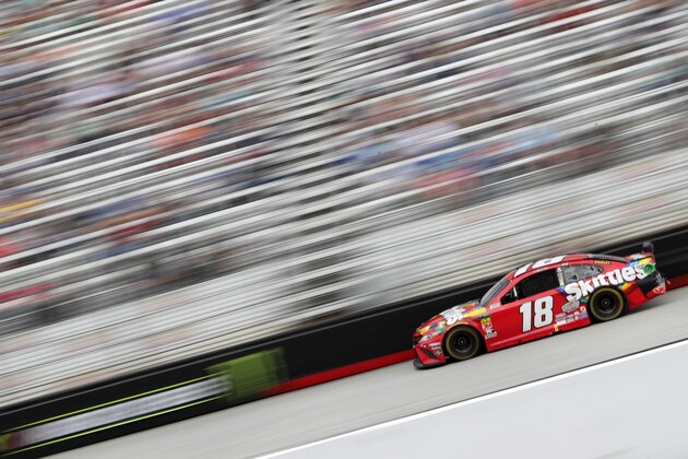 BRISTOL, TN - APRIL 07:  Kyle Busch, driver of the #18 Skittles Toyota, races during the Monster Energy NASCAR Cup Series Food City 500 at Bristol Motor Speedway on April 7, 2019 in Bristol, Tennessee.  (Photo by Donald Page/Getty Images)