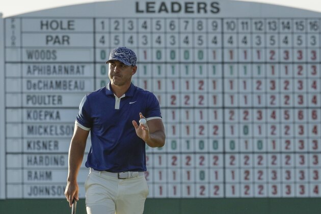 Brooks Koepka walks on the 17th hole during the first round for the Masters golf tournament Thursday, April 11, 2019, in Augusta, Ga. (AP Photo/Charlie Riedel)