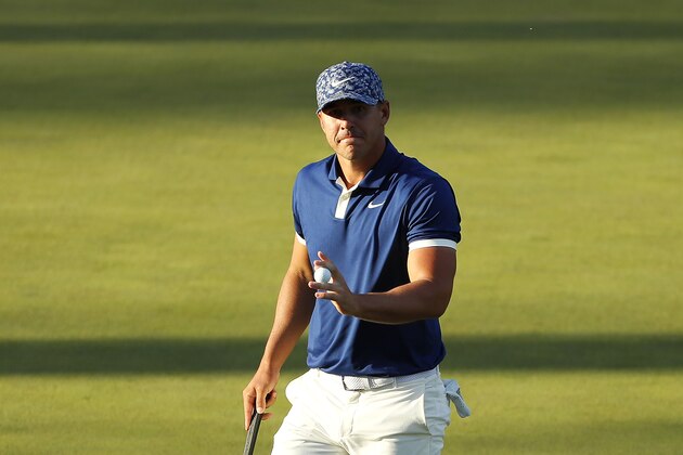 AUGUSTA, GEORGIA - APRIL 11: Brooks Koepka of the United States waves on the 18th hole during the first round of the Masters at Augusta National Golf Club on April 11, 2019 in Augusta, Georgia. (Photo by Kevin C. Cox/Getty Images)