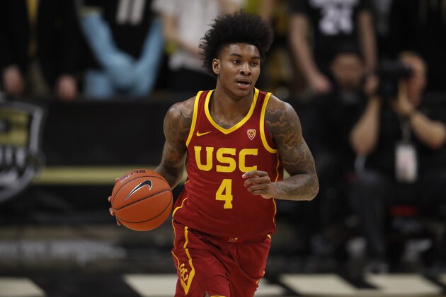 USC Trojans guard Kevin Porter Jr. (4) in the first half of an NCAA college basketball game Saturday, March 9, 2019, in Boulder, Colo. (AP Photo/David Zalubowski)