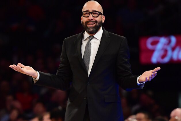 NEW YORK, NEW YORK - MARCH 30: Head coach David Fizdale of the New York Knicks reacts during the first half of the game against the Miami Heat at Madison Square Garden on March 30, 2019 in New York City. NOTE TO USER: User expressly acknowledges and agrees that, by downloading and or using this photograph, User is consenting to the terms and conditions of the Getty Images License Agreement. (Photo by Sarah Stier/Getty Images)