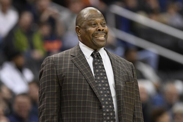 Georgetown head coach Patrick Ewing reacts during the first half of an NCAA college basketball game against Villanova, Wednesday, Feb. 20, 2019, in Washington. (AP Photo/Nick Wass)