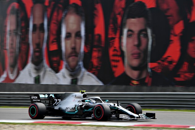 SHANGHAI, CHINA - APRIL 13: Valtteri Bottas driving the (77) Mercedes AMG Petronas F1 Team Mercedes W10 on track during qualifying for the F1 Grand Prix of China at Shanghai International Circuit on April 13, 2019 in Shanghai, China. (Photo by Clive Mason/Getty Images)