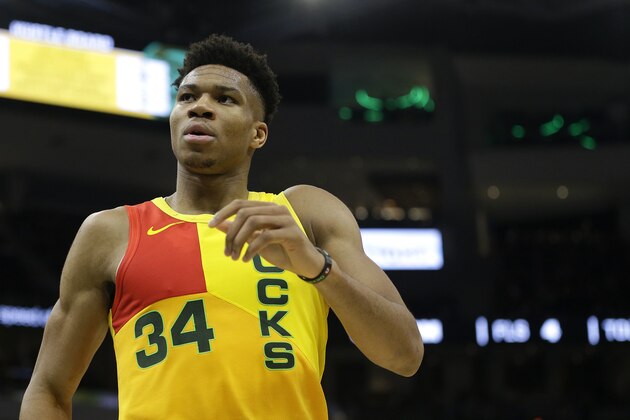 Milwaukee Bucks' Giannis Antetokounmpo during the second half of an NBA basketball game against the Atlanta Hawks Sunday, April 7, 2019, in Milwaukee. (AP Photo/Aaron Gash)