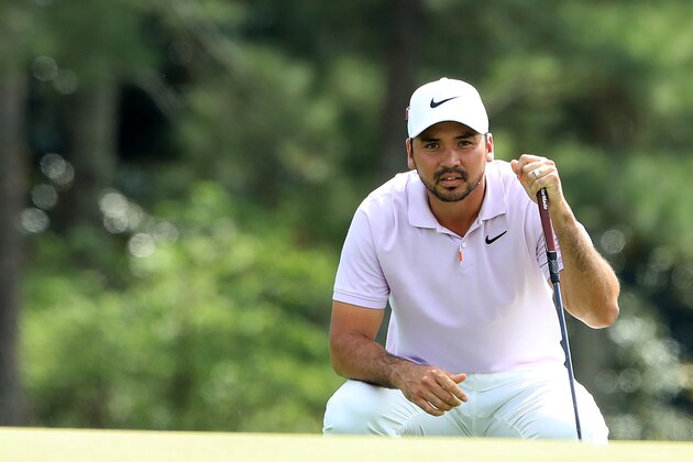 AUGUSTA, GEORGIA - APRIL 12: Jason Day of Australia lines up a putt on the 18th green during the second round of the Masters at Augusta National Golf Club on April 12, 2019 in Augusta, Georgia. (Photo by Andrew Redington/Getty Images)