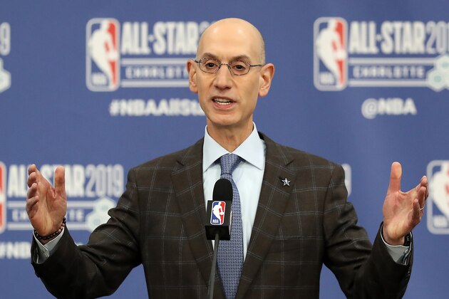 CHARLOTTE, NORTH CAROLINA - FEBRUARY 16: Adam Silver, NBA Commissioner, talks to the media during the NBA All Star Commissioner's Media Availability as part of the 2019 NBA All-Star Weekend at Spectrum Center on February 16, 2019 in Charlotte, North Carolina. (Photo by Streeter Lecka/Getty Images)