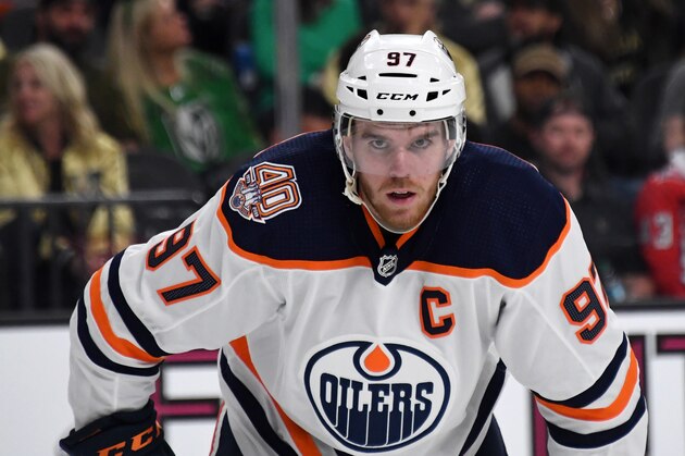 LAS VEGAS, NEVADA - MARCH 17:  Connor McDavid #97 of the Edmonton Oilers waits for a faceoff in the second period of a game against the Vegas Golden Knights at T-Mobile Arena on March 17, 2019 in Las Vegas, Nevada. The Golden Knights defeated the Oilers 6-3.  (Photo by Ethan Miller/Getty Images)
