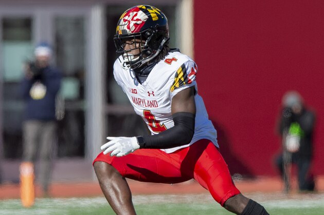 Maryland defensive back Darnell Savage Jr. (4) during the first half of an NCAA college football game Saturday, Nov. 10, 2018, in Bloomington, Ind. Indiana won 34-32. (AP Photo/Doug McSchooler)
