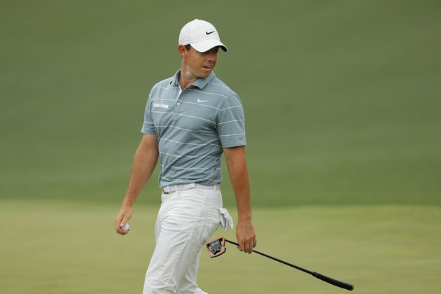 AUGUSTA, GEORGIA - APRIL 13: Rory McIlroy of Northern Ireland reacts on the second green during the third round of the Masters at Augusta National Golf Club on April 13, 2019 in Augusta, Georgia. (Photo by Kevin C. Cox/Getty Images)