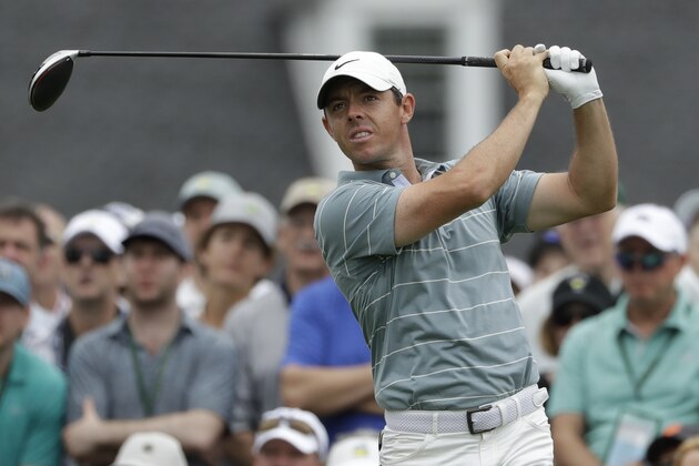 Rory McIlroy, of Northern Ireland, hits a drive on the first hole during the third round for the Masters golf tournament Saturday, April 13, 2019, in Augusta, Ga. (AP Photo/Marcio Jose Sanchez)