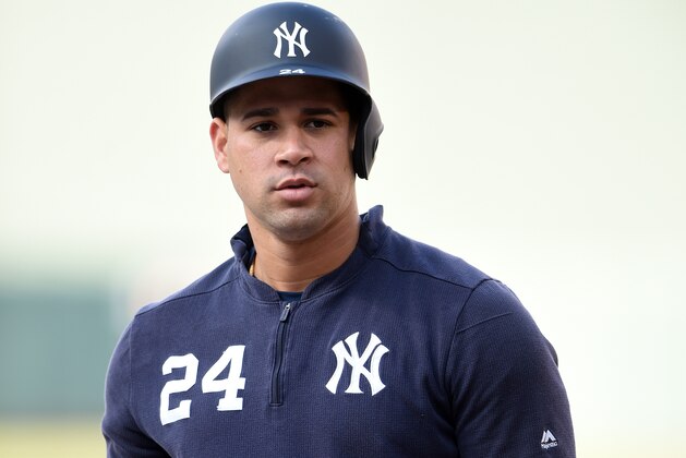 BALTIMORE, MD - APRIL 06:  Gary Sanchez #24 of the New York Yankees looks on during batting practice of a baseball game against the Baltimore Orioles at Oriole Park at Camden Yards on March 6, 2019 in Baltimore, Maryland.  (Photo by Mitchell Layton/Getty Images)