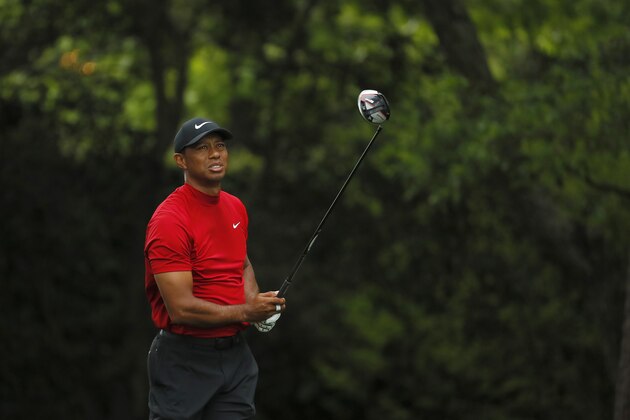 AUGUSTA, GEORGIA - APRIL 14: Tiger Woods of the United States plays his shot from the second tee during the final round of the Masters at Augusta National Golf Club on April 14, 2019 in Augusta, Georgia. (Photo by Kevin C. Cox/Getty Images)