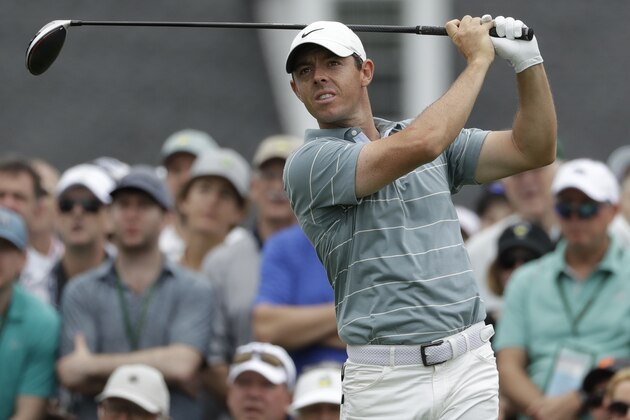 Rory McIlroy, of Northern Ireland, hits a drive on the first hole during the third round for the Masters golf tournament Saturday, April 13, 2019, in Augusta, Ga. (AP Photo/Marcio Jose Sanchez)