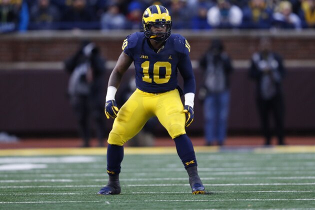 Michigan linebacker Devin Bush plays against Indiana in the first half of an NCAA college football game in Ann Arbor, Mich., Saturday, Nov. 17, 2018. (AP Photo/Paul Sancya)