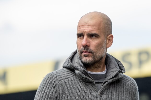 LONDON, ENGLAND - APRIL 14: manager Pep Guardiola of Manchester City looks on during the Premier League match between Crystal Palace and Manchester City at Selhurst Park on April 14, 2019 in London, United Kingdom. (Photo by Sebastian Frej/MB Media/Getty Images)