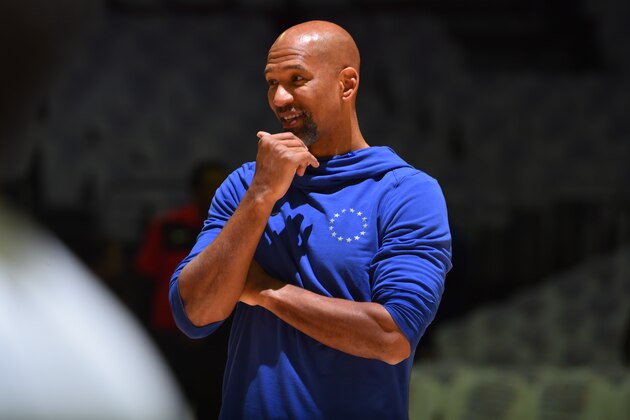 PHILADELPHIA, PA - OCTOBER 18: Monty Williams of the Philadelphia 76ers looks on before the game against the Chicago Bulls on October 18, 2018 at the Wells Fargo Center in Philadelphia, Pennsylvania NOTE TO USER: User expressly acknowledges and agrees that, by downloading and/or using this Photograph, user is consenting to the terms and conditions of the Getty Images License Agreement. Mandatory Copyright Notice: Copyright 2018 NBAE (Photo by Jesse D. Garrabrant/NBAE via Getty Images)