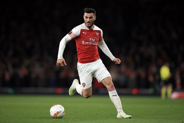 LONDON, ENGLAND - APRIL 11:  Sead Kolasinac of Arsenal during the UEFA Europa League Quarter Final First Leg match between Arsenal and S.S.C. Napoli at Emirates Stadium on April 11, 2019 in London, England. (Photo by Marc Atkins/Getty Images)