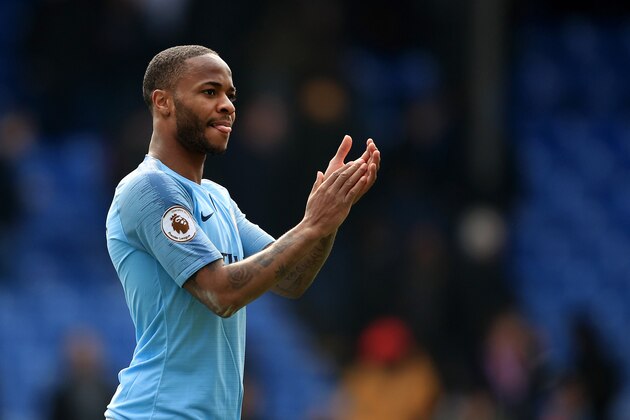 LONDON, ENGLAND - APRIL 14:  Raheem Sterling of Manchester City celebrates victory after the Premier League match between Crystal Palace and Manchester City at Selhurst Park on April 14, 2019 in London, United Kingdom. (Photo by Marc Atkins/Getty Images)