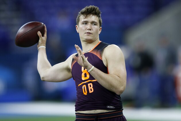 INDIANAPOLIS, IN - MARCH 02: Quarterback Drew Lock of Missouri in action during day three of the NFL Combine at Lucas Oil Stadium on March 2, 2019 in Indianapolis, Indiana. (Photo by Joe Robbins/Getty Images)
