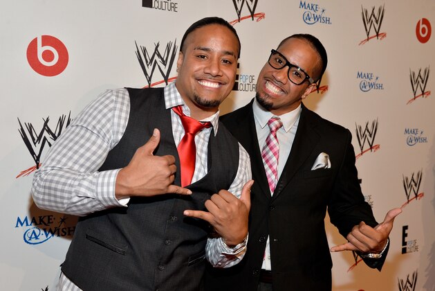 BEVERLY HILLS, CA - AUGUST 15:  WWE wrestlers Jimmy Uso and Jey Uso attend WWE & E! Entertainment's 'SuperStars For Hope' at the Beverly Hills Hotel on August 15, 2013 in Beverly Hills, California.  (Photo by Frazer Harrison/Getty Images for WWE)