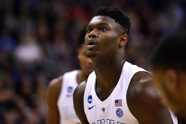 WASHINGTON, DC - MARCH 31: Zion Williamson #1 of the Duke Blue Devils concentrates at the free-throw line in the first half against the Michigan State Spartans during the 2019 NCAA Men's Basketball Tournament East Regional Final at Capital One Arena on March 31, 2019 in Washington, DC. (Photo by Lance King/Getty Images)