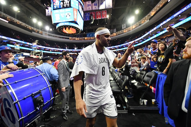 PHILADELPHIA, PA - APRIL 13: Jared Dudley #6 of the Brooklyn Nets exits the arena after a game against the Philadelphia 76ers during Game One of Round One of the 2019 NBA Playoffs on April 13, 2019 at the Wells Fargo Center in Philadelphia, Pennsylvania NOTE TO USER: User expressly acknowledges and agrees that, by downloading and/or using this Photograph, user is consenting to the terms and conditions of the Getty Images License Agreement. Mandatory Copyright Notice: Copyright 2019 NBAE (Photo by Jesse D. Garrabrant/NBAE via Getty Images)