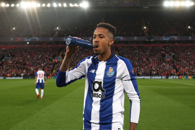 LIVERPOOL, ENGLAND - APRIL 09:   Eder Militao of Porto takes a drink before the UEFA Champions League Quarter Final first leg match between Liverpool and Porto at Anfield on April 09, 2019 in Liverpool, England. (Photo by Julian Finney/Getty Images)