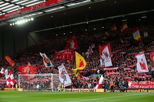LIVERPOOL, ENGLAND - MARCH 31: A general view of The Kop is seen inside Anfield during the Premier League match between Liverpool FC and Tottenham Hotspur at Anfield on March 31, 2019 in Liverpool, United Kingdom. (Photo by Alex Livesey - Danehouse/Getty Images)