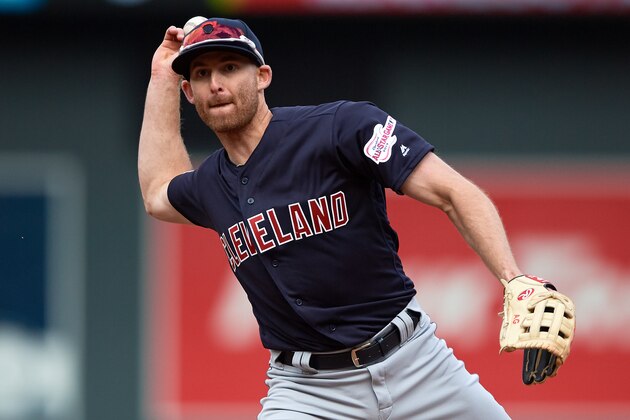MINNEAPOLIS, MN - MARCH 28: Brad Miller #17 of the Cleveland Indians makes a play at second base against the Minnesota Twins during the Opening Day game on March 28, 2019 at Target Field in Minneapolis, Minnesota. The Twins defeated the Indians 2-0. (Photo by Hannah Foslien/Getty Images)