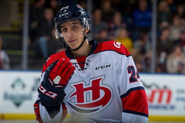 KELOWNA, BC - NOVEMBER 17: Dylan Cozens #24 of the Lethbridge Hurricanes skates to the bench against the Kelowna Rockets at Prospera Place on November 17, 2017 in Kelowna, Canada. (Photo by Marissa Baecker/Getty Images) KELOWNA, BC - NOVEMBER 17: Dylan Cozens #24 of the Lethbridge Hurricanes skates to the bench against the Kelowna Rockets at Prospera Place on November 17, 2017 in Kelowna, Canada. (Photo by Marissa Baecker/Getty Images)