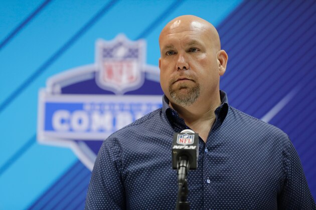 FILE - In this Feb. 28, 2018, file photo, Arizona Cardinals general manager Steve Keim speaks during a press conference at the NFL football scouting combine in Indianapolis. It’s a new world for the Cardinals _ a new head coach, new offense, new coordinators, and an old problem.  The team still needs a long-term solution at quarterback. Keim addressed that issue short-term by signing Sam Bradford to start and Mike Glennon as the backup.  But the Cardinals would love to get a young good one in the draft and nurture him into the job.  (AP Photo/Darron Cummings, File)