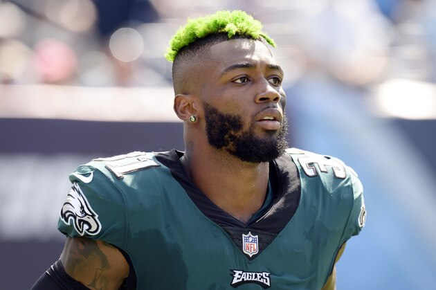FILE - In this Sept. 30, 2018, file photo, Philadelphia Eagles defensive back Jalen Mills walks on the sideline during the second half of an NFL football game against the Tennessee Titans in Nashville, Tenn. Police said Saturday, April 13, 2019,  Philadelphia Eagles cornerback Jalen Mills and Washington Wizards forward Devin Robinson were arrested after a fight near a club in Washington. (AP Photo/Mark Zaleski, File)