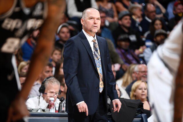 DENVER, CO - APRIL 16:  Head Coach Michael Malone of the Denver Nuggets looks on during Game Two of Round One of the 2019 NBA Playoffs on on April 16, 2019 at the Pepsi Center in Denver, Colorado. NOTE TO USER: User expressly acknowledges and agrees that, by downloading and/or using this Photograph, user is consenting to the terms and conditions of the Getty Images License Agreement. Mandatory Copyright Notice: Copyright 2019 NBAE (Photo by Garrett Ellwood/NBAE via Getty Images)