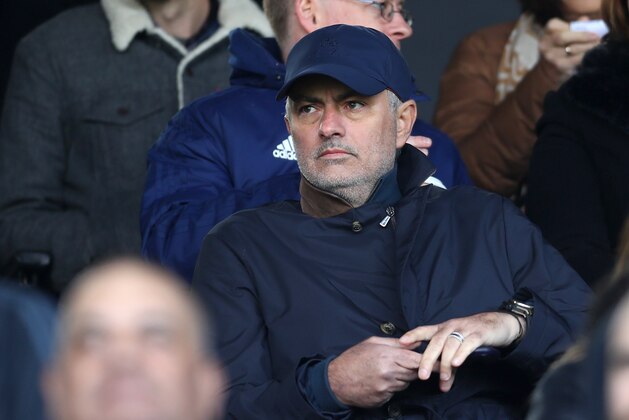 LONDON, ENGLAND - APRIL 13: Jose Mourinho is seen in the stands prior to the Premier League match between Fulham FC and Everton FC at Craven Cottage on April 13, 2019 in London, United Kingdom. (Photo by Clive Rose/Getty Images)
