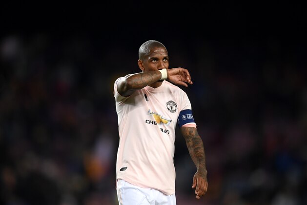 BARCELONA, SPAIN - APRIL 16: Ashley Young of Manchester United reacts after the UEFA Champions League Quarter Final second leg match between FC Barcelona and Manchester United at Camp Nou on April 16, 2019 in Barcelona, Spain. (Photo by Matthias Hangst/Getty Images)