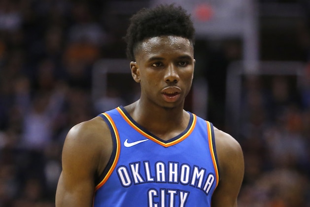 Oklahoma City Thunder guard Hamidou Diallo (6) in the first half during an NBA basketball game against the Phoenix Suns, Saturday, Nov. 17, 2018, in Phoenix. (AP Photo/Rick Scuteri)
