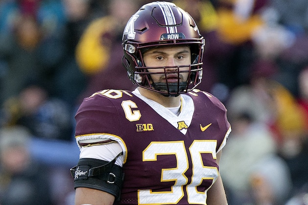 Minnesota's Blake Cashman looks on during an NCAA college football game against Northwestern, Saturday, Nov. 17, 2018, in Minneapolis. (AP Photo/Stacy Bengs)