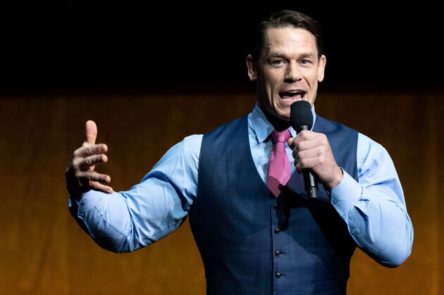 Actor John Cena speaks on stage during the CinemaCon Paramount Pictures Exclusive Presentation at the Colosseum Caesars Palace on April 4, 2019, in Las Vegas, Nevada. (Photo by VALERIE MACON / AFP)        (Photo credit should read VALERIE MACON/AFP/Getty Images)