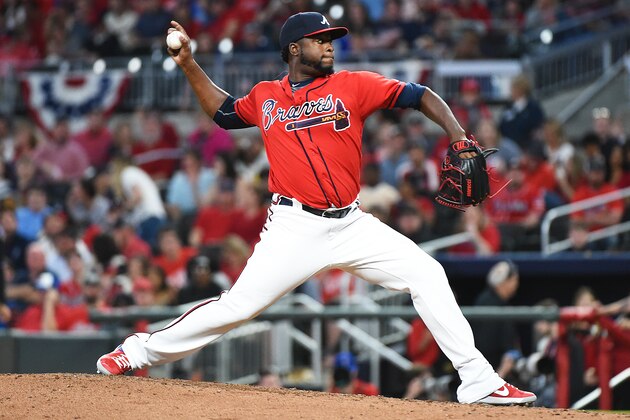 ATLANTA, GEORGIA - APRIL 05: Arodys Vizcaino #38 of the Atlanta Braves pitches during the game against the Miami Marlins at SunTrust Park on April 05, 2019 in Atlanta, Georgia. (Photo by Logan Riely/Getty Images) ATLANTA, GEORGIA - APRIL 05: Arodys Vizcaino #38 of the Atlanta Braves pitches during the game against the Miami Marlins at SunTrust Park on April 05, 2019 in Atlanta, Georgia. (Photo by Logan Riely/Getty Images)