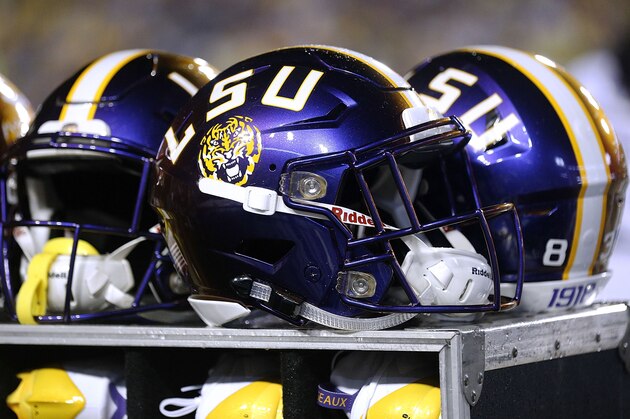 BATON ROUGE, LA - OCTOBER 20:  A color changing LSU Tigers helmet honoring LSUÕs 1918 team that didnÕt play football that season, and instead went to fight in World War I is seen during a game against the Mississippi State Bulldogs at Tiger Stadium on October 20, 2018 in Baton Rouge, Louisiana.  (Photo by Jonathan Bachman/Getty Images)