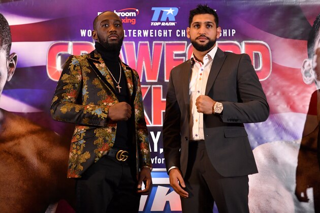 LONDON, ENGLAND - JANUARY 15: Terence Crawford and Amir Khan face up during a Terence Crawford and Amir Khan Press Conference on January 15, 2019 in London, England. Amir Khan has agreed to face undefeated WBO world welterweight champion Terence Crawford in the United States on 20 April. (Photo by Justin Setterfield/Getty Images)