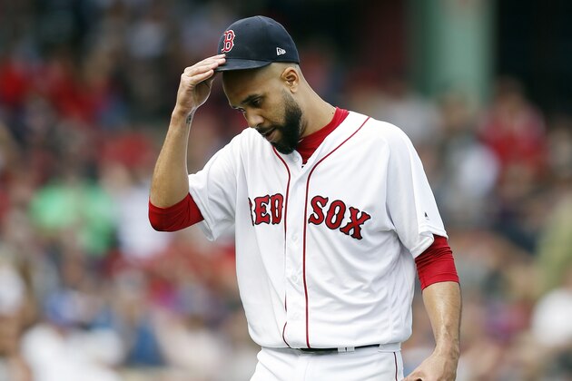 Boston Red Sox's David Price walks to the dugout after pitching during the first inning of a baseball game against the Baltimore Orioles in Boston, Sunday, April 14, 2019. (AP Photo/Michael Dwyer)