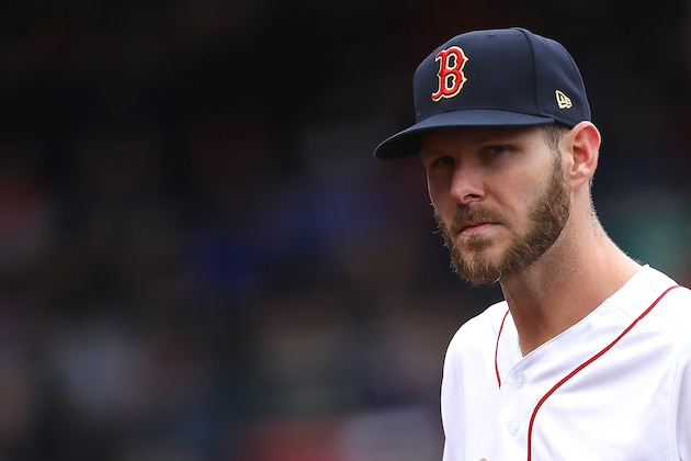 BOSTON, MASSACHUSETTS - APRIL 09: Chris Sale #41 of the Boston Red Sox returns to the dugout after pitching during the second inning of the Red Sox home opening game against the Toronto Blue Jays at Fenway Park on April 09, 2019 in Boston, Massachusetts. (Photo by Maddie Meyer/Getty Images)