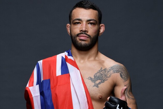 LONDON, ENGLAND - MARCH 16:  Dan Ige poses for a portrait backstage after his victory over Danny Henry during the UFC Fight Night event at The O2 Arena on March 16, 2019 in London, England. (Photo by Mike Roach/Zuffa LLC/Zuffa LLC via Getty Images)