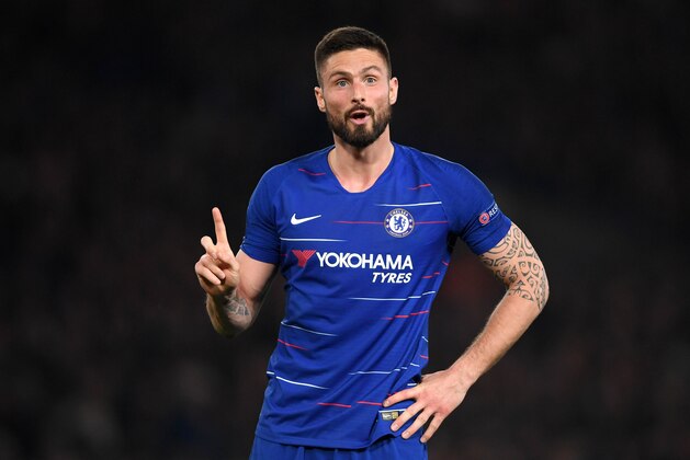 LONDON, ENGLAND - APRIL 18: Olivier Giroud of Chelsea reacts during the UEFA Europa League Quarter Final Second Leg match between Chelsea and Slavia Praha at Stamford Bridge on April 18, 2019 in London, England. (Photo by Mike Hewitt/Getty Images)