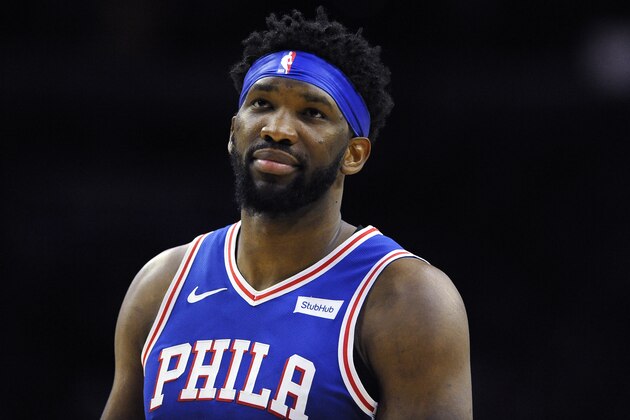 Philadelphia 76ers' Joel Embiid (21) in action during an NBA basketball game against the Brooklyn Nets, Thursday, March 28, 2019, in Philadelphia. The 76ers won 123-110. (AP Photo/Michael Perez)