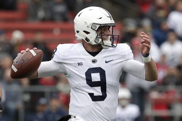 Penn State quarterback Trace McSorley throws a pass against Rutgers during the first half of an NCAA college football game, Saturday, Nov. 17, 2018, in Piscataway, N.J. (AP Photo/Julio Cortez)