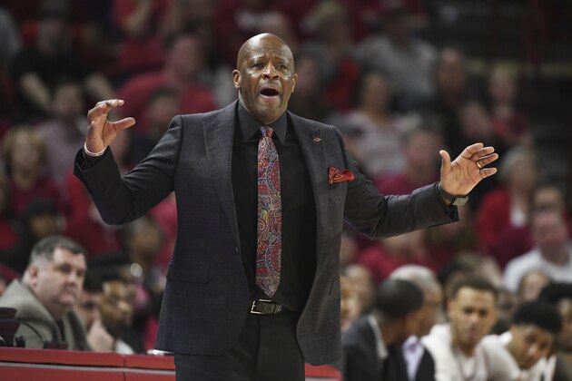 Arkansas coach Mike Anderson watches the action against Alabama during the first half of an NCAA college basketball game, Saturday, March 9, 2019 in Fayetteville, Ark. Arkansas won, 82-70. (AP Photo/Michael Woods)